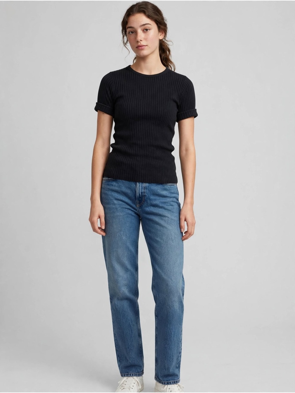 It's Our Time-black short sleeves ribbed knit top